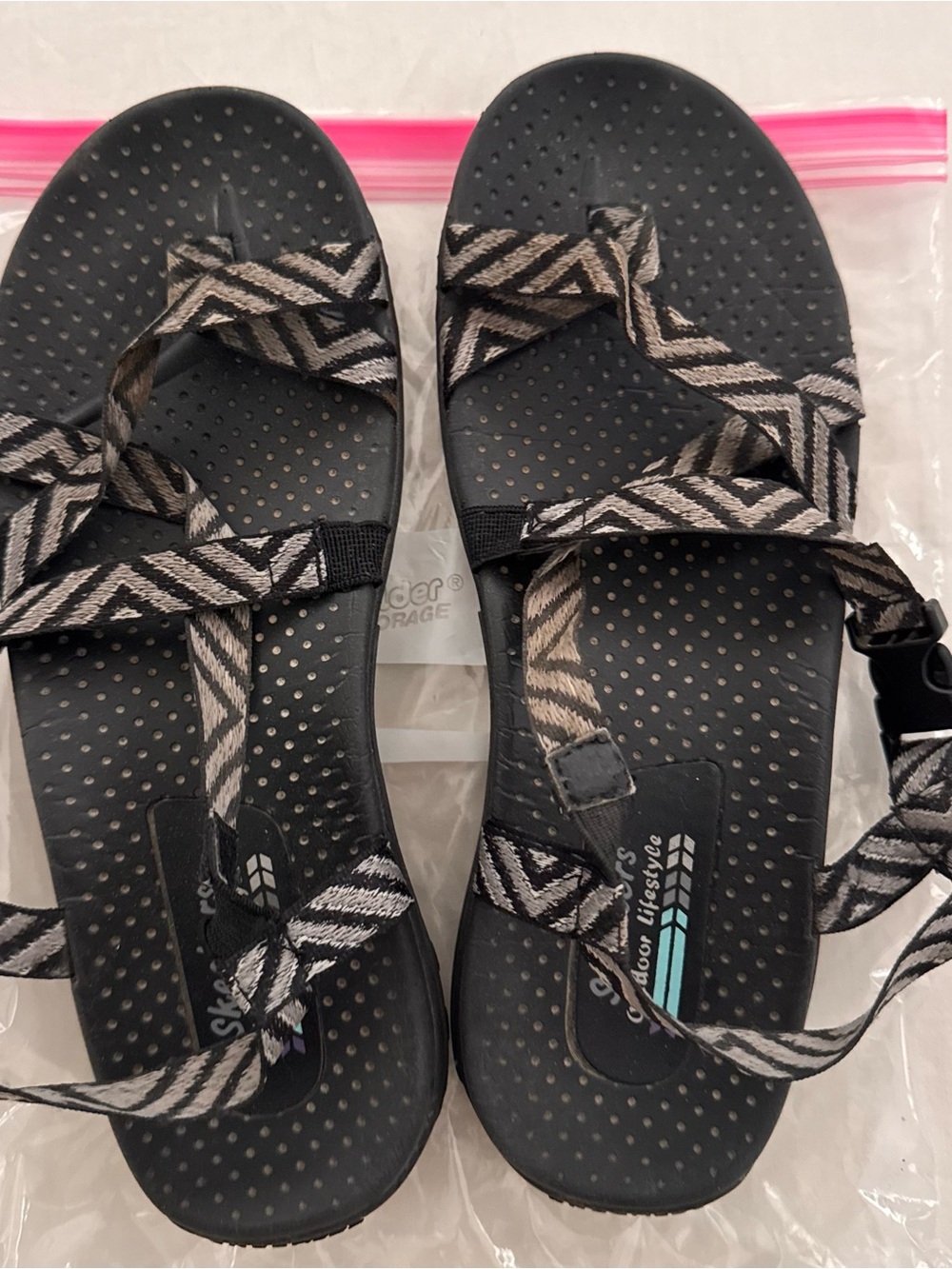Skechers Black Sandals with Geo-Patterned Straps